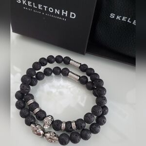 SkeletonHD Black Lava Rock Bead Bracelet Set